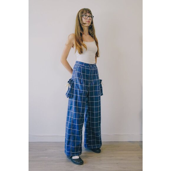 Rework Plaid Pouch Pocket Flared Cargo Pants - Picture 2 of 9